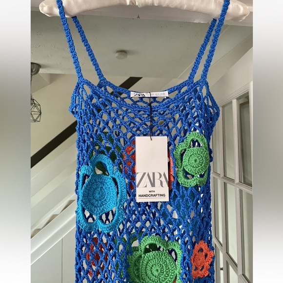 Zara Limited Edition Crochet Blue Flower Dress Sold Out Bloggers Fave Knit - Picture 7 of 15